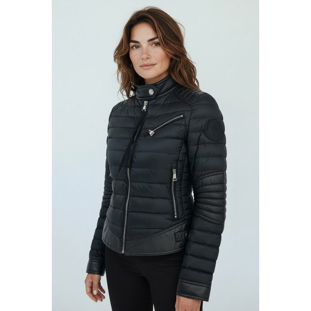 Moncler Citrouille Leather & Down‎ Moto Jacket Size 00 (US XXS)